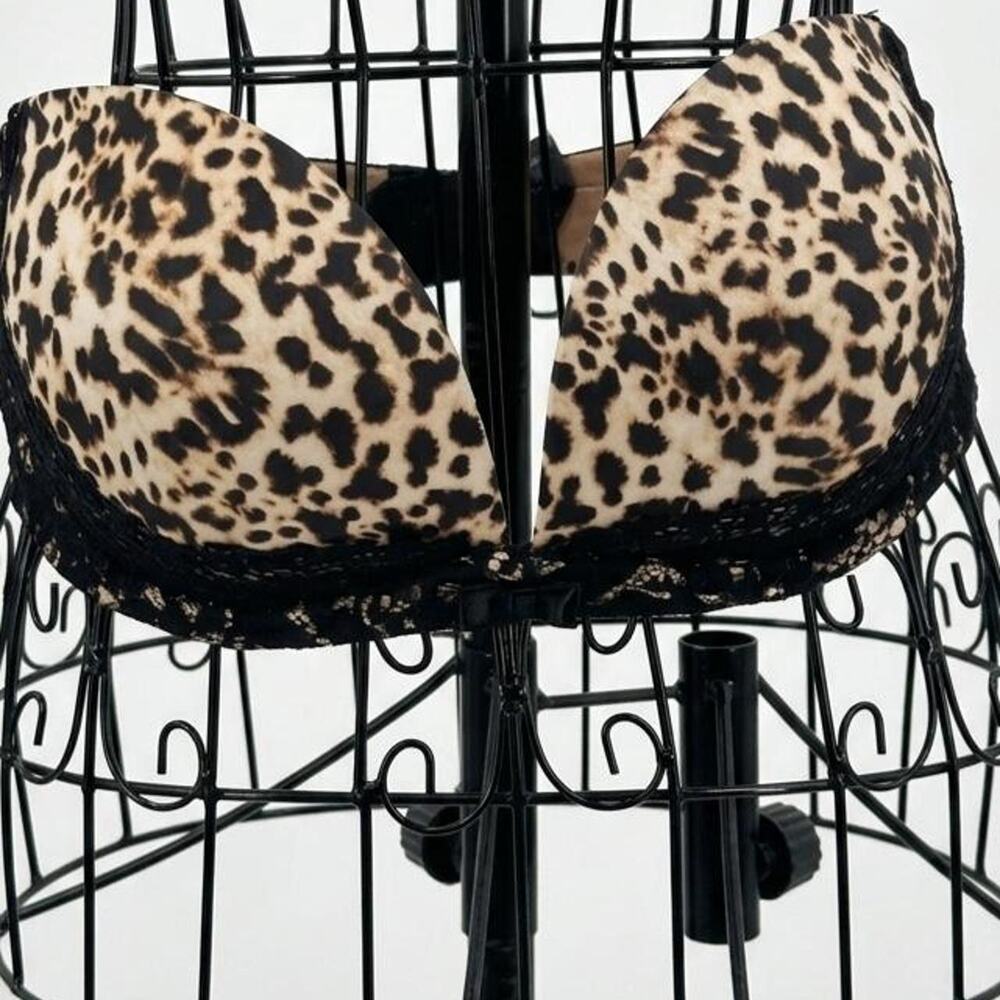 Victoria's Secret Leopard Print Strapless Push-Up Bra with Black Lace Size 34C
